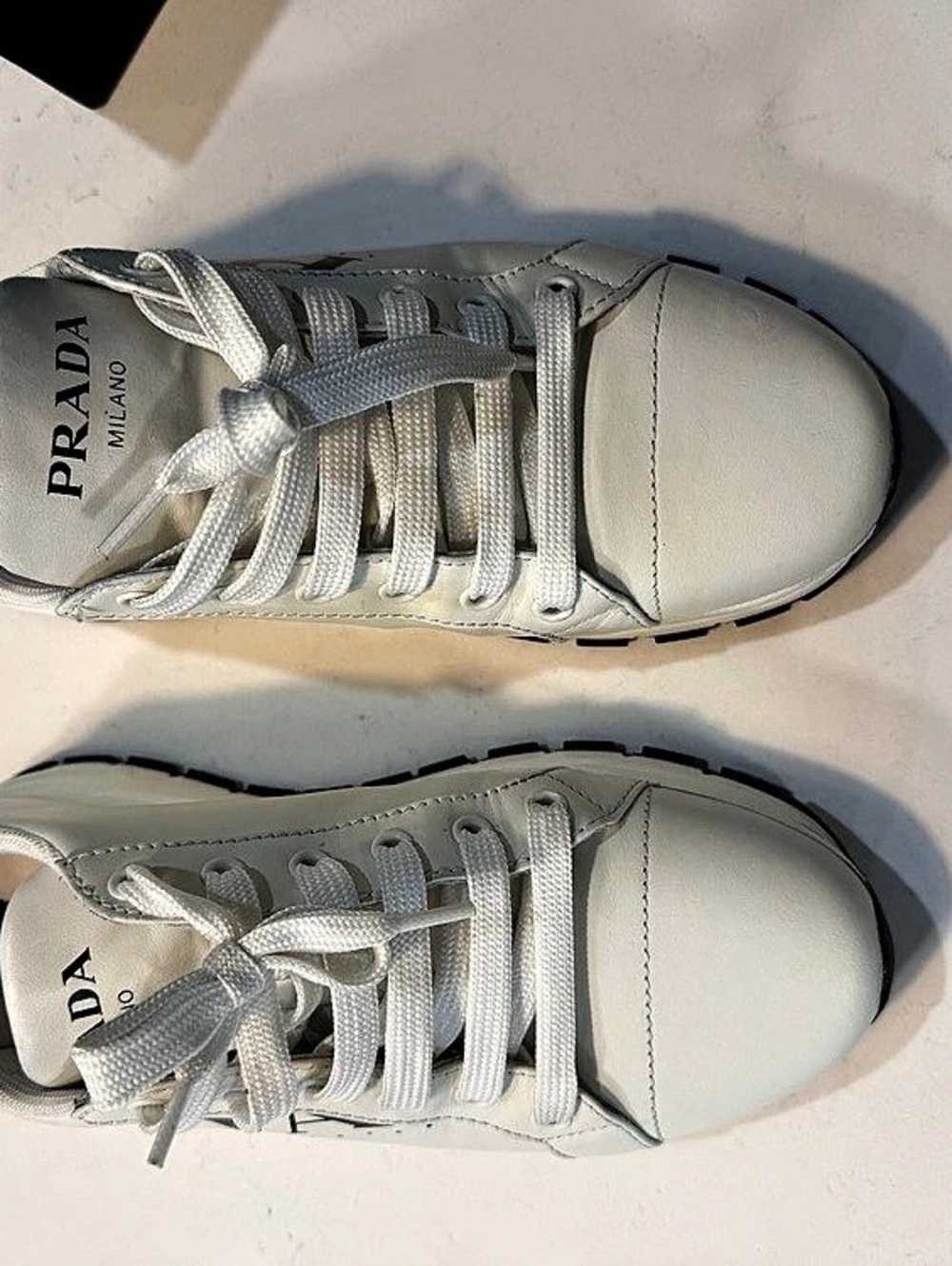 Prada America's Cup Leather and Fabric Sneakers White & Black EU 38.5 - Picture 2 of 11